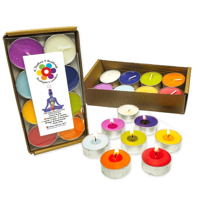 16 Chakra Scented Colored Tealight Candles Meditation Set