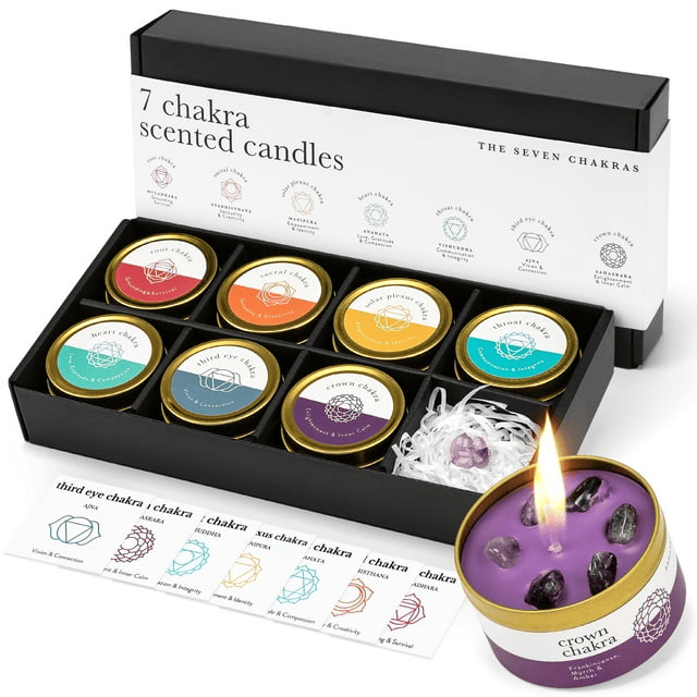 Chakra Crystal Candles Set of Seven Essential Oils