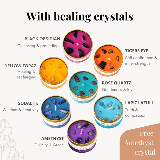 Chakra Crystal Candles Set of Seven Essential Oils
