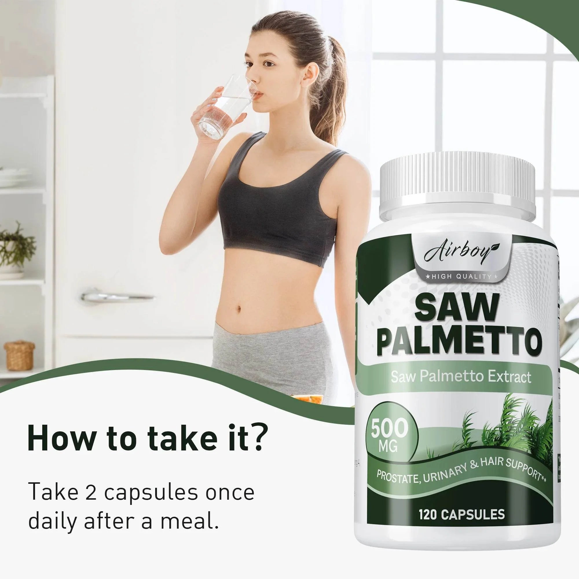 Saw Palmetto Capsules - for Men Prostate Health Supports Urinary Tract Health Bladder Health Promotes Hair Growth - 120 Capsules