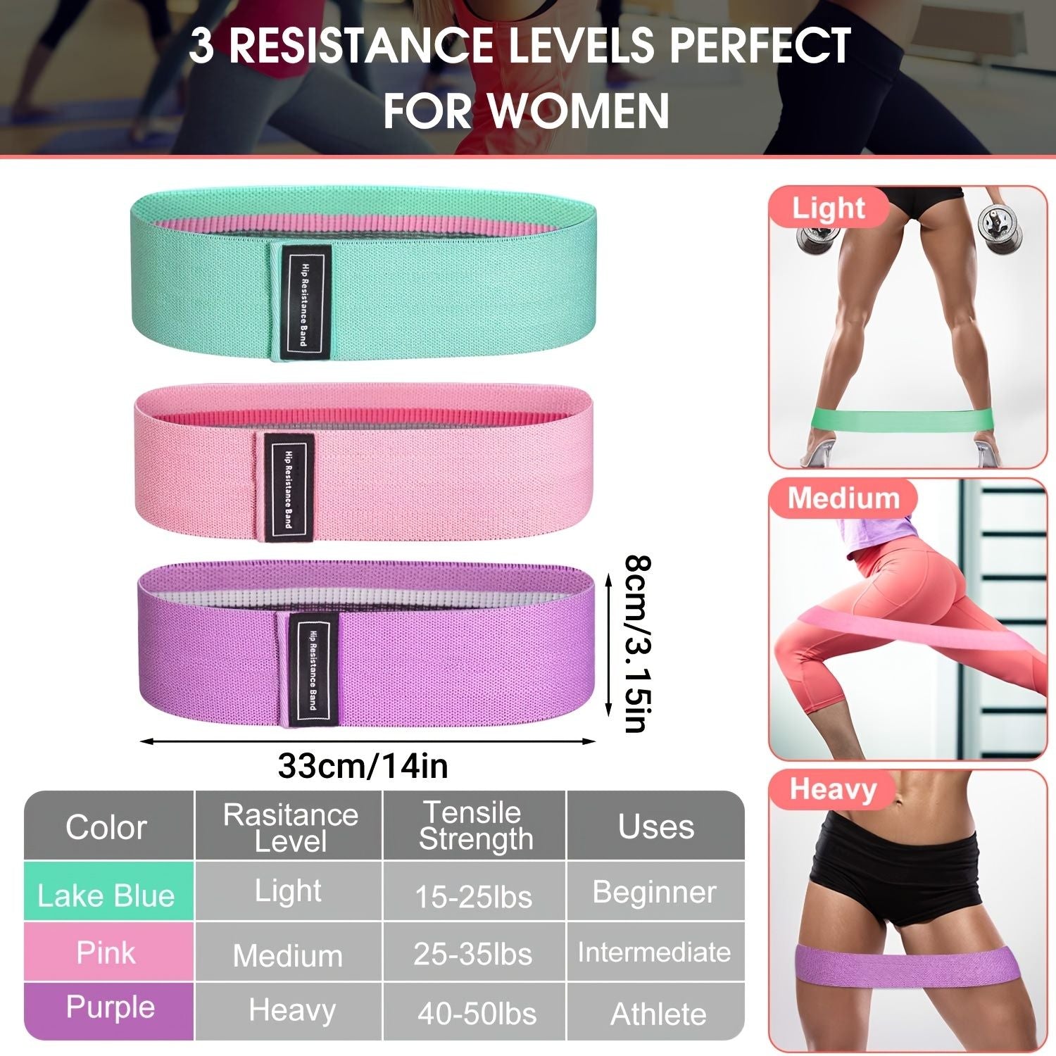 3pcs Resistance Bands Leg Butt Workout Set