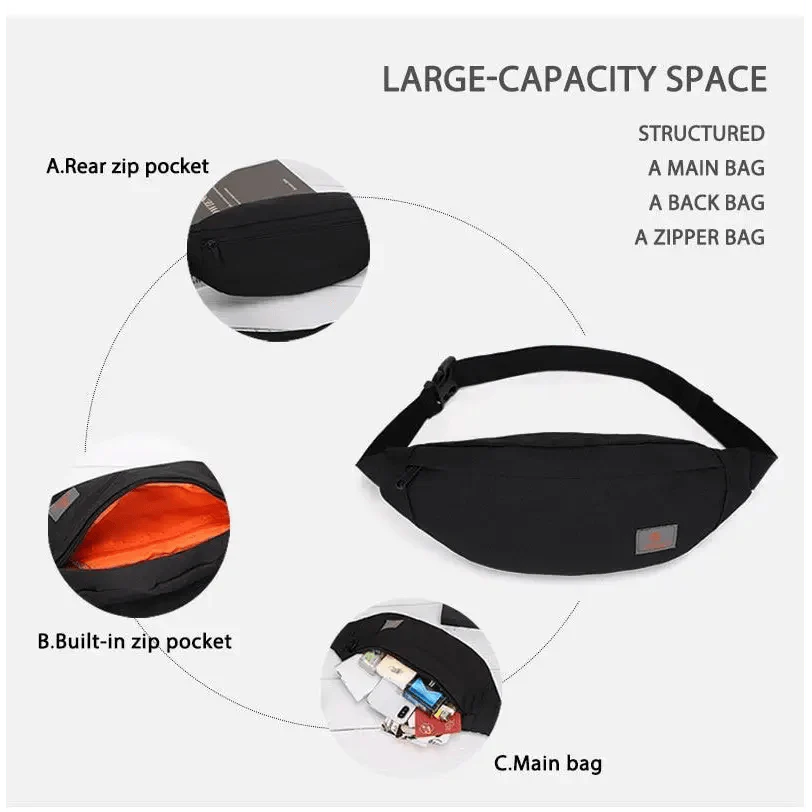 Simple Black Running Cycling Fanny Pack Waist Bag