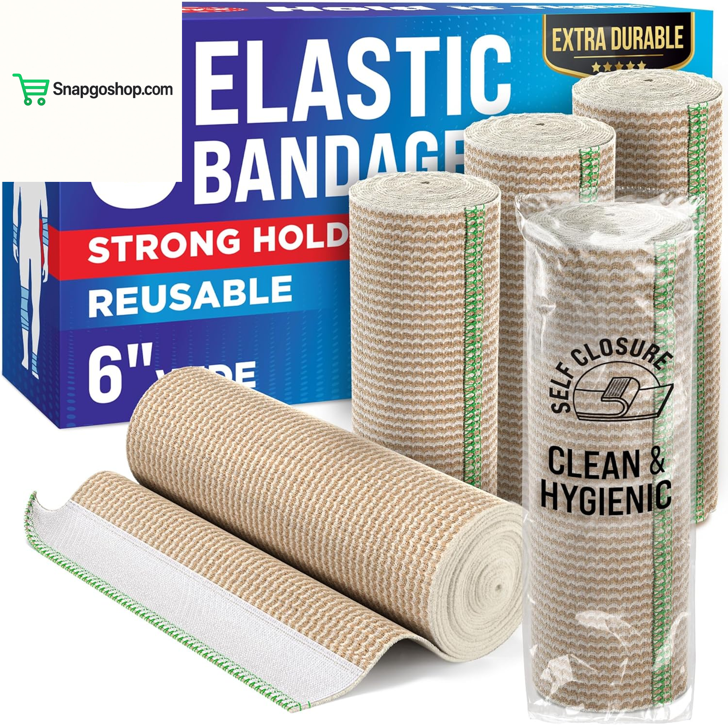 High-Performance Elastic Bandage Wrap - 6 Pack (2X2In, 2X3In, 2X4In) - Self-Closing Strong Compression Bandage Wrap for Feet, Ankles, Wrists, and Knees